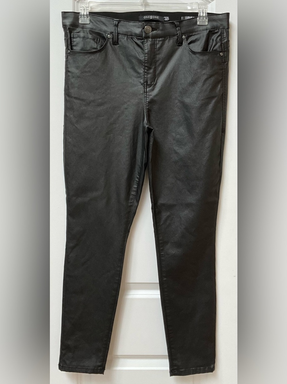 One5One Shiny Black Denim Pants